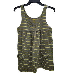 Joe Fresh Women's Olive & Yellow Stripe‎ Sleeveless Pocket Tank Top Size S